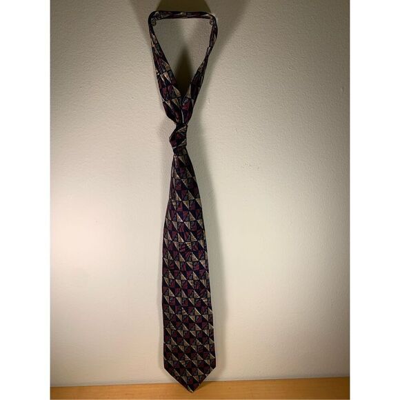 ROBERT TALBOTT Geometric Silk NeckTie-Blue/Purple Pointed Designer 3.5”W EUC - Picture 4 of 7